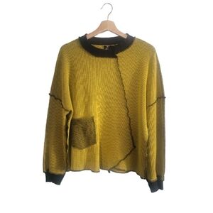 FENINI Patch Waffle Knit Reversed Seam Detail Sweater Size S Lagenlook Oversized